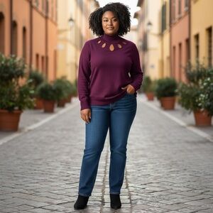 CABLE & GAUGE sz Medium Mock Turtleneck with Cut Outs Long Sleeve Fuchsia Purple